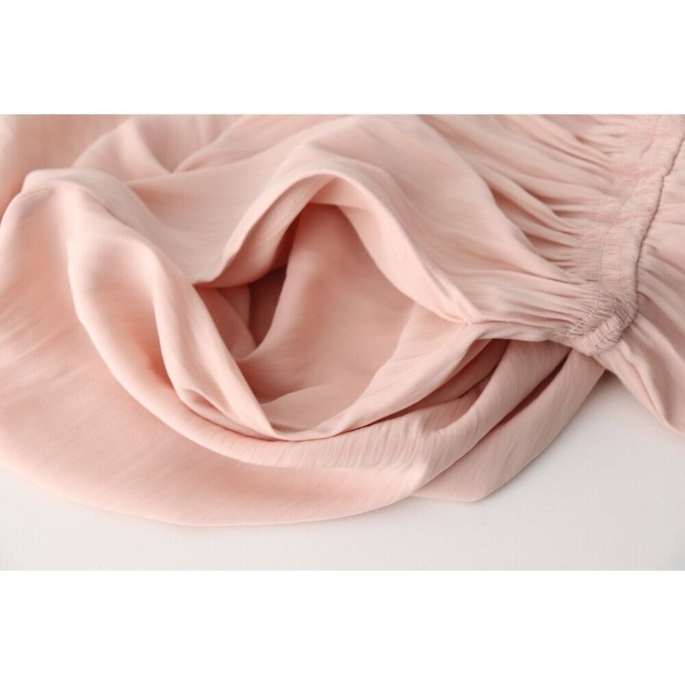 Wilfred Women Small Peach Pink Satin Pleated Sleeveless Mini Dress Stretch Waist - Picture 5 of 7